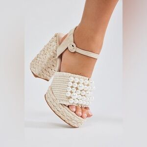 Elegant Cream Woven Platform Sandals